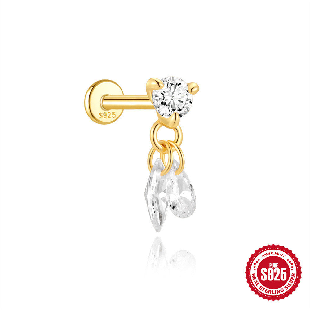 Dainty Dangling piercing, Pure sterling silver S925, Gold Plated