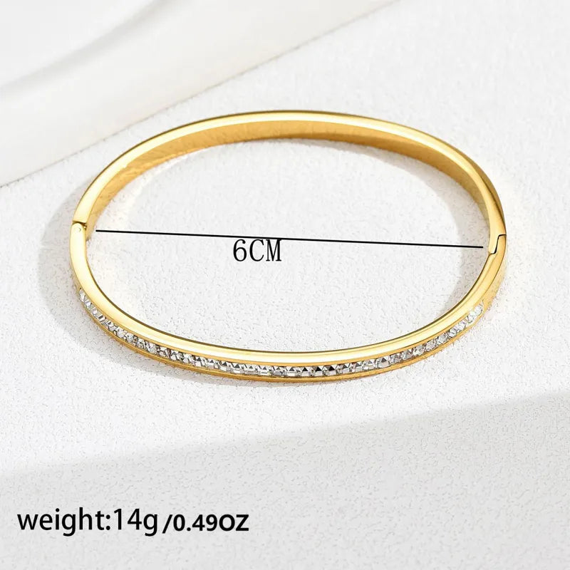 Modern Bangle Hollow 14k Gold Zircon