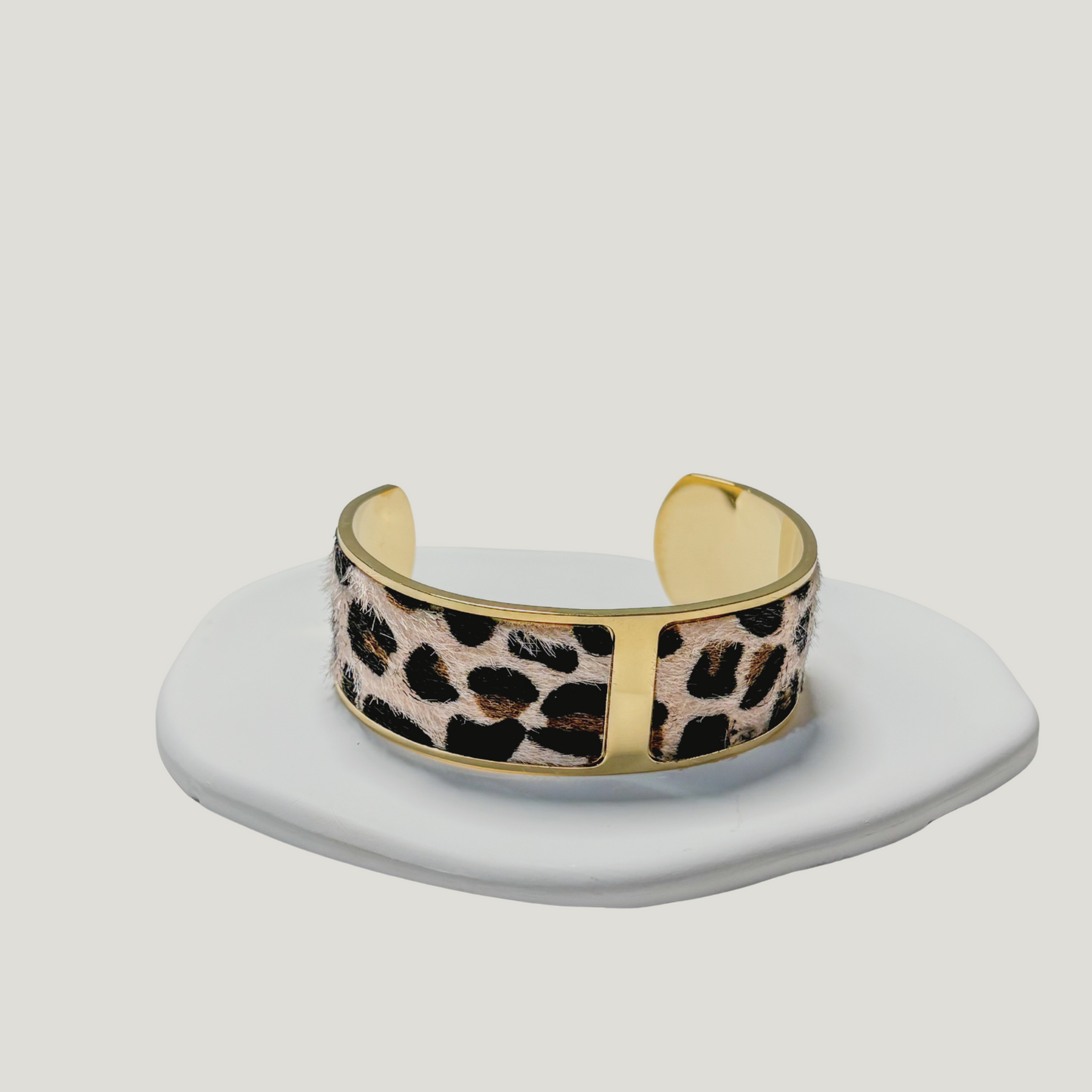 Leopard Print Cuff Bracelet – 14K Gold PVD Coated Stainless Steel