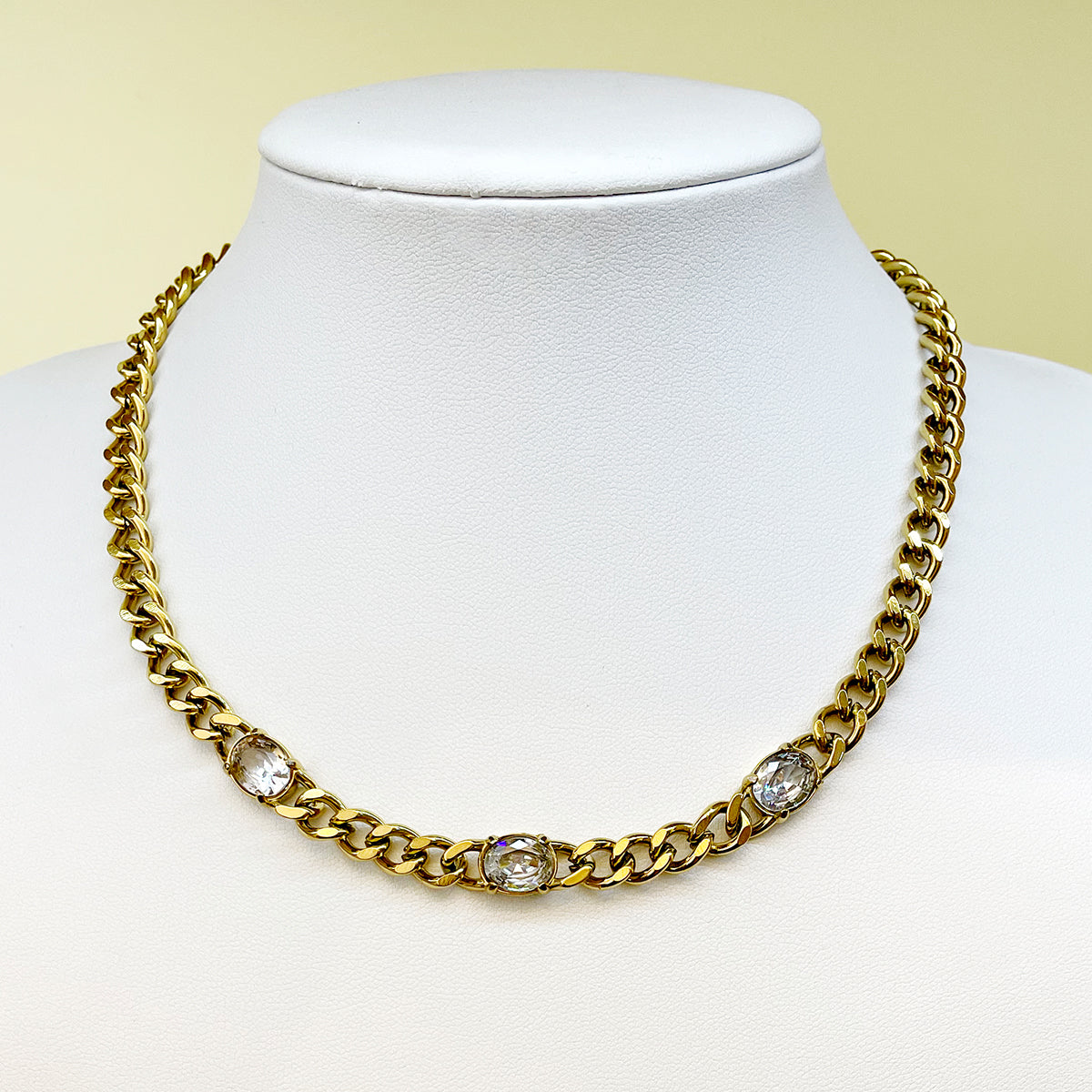 14K Gold PVD Curb Chain Necklace with Zircon Accents