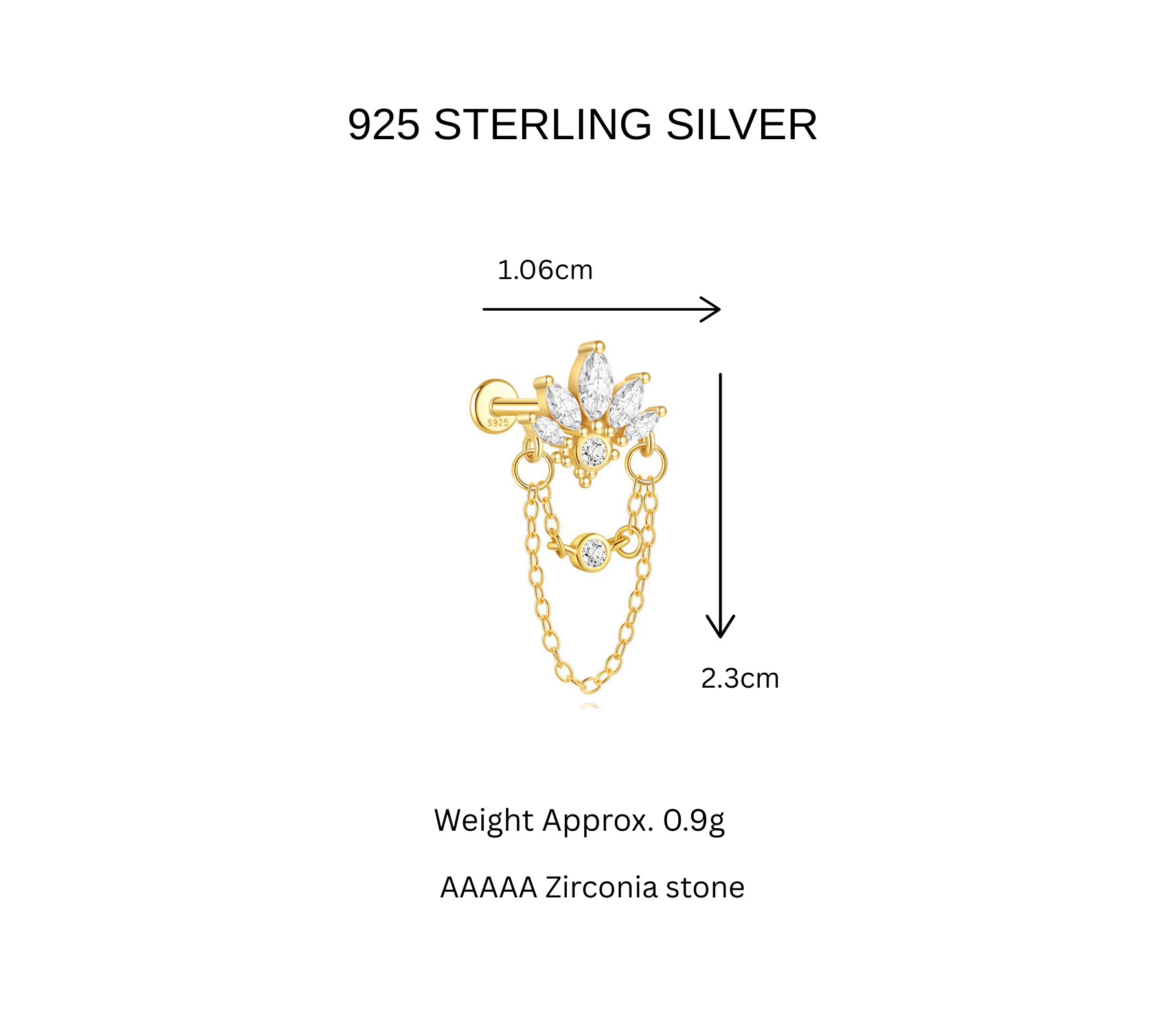 Gold Luxx, Flat back, Cartilage Earring 3 PIECE