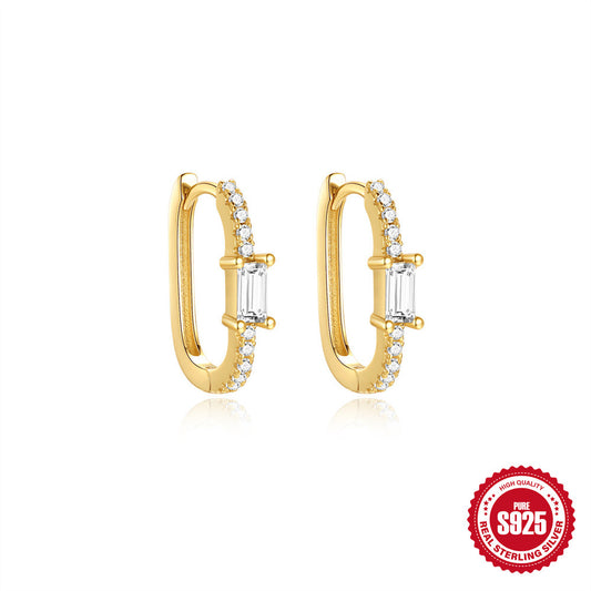 Gold U-Shape Hoop Earrings – High Quality S925 Sterling Silver with Zircon Stones