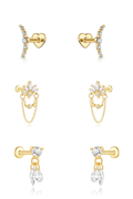 Gold Luxx, Flat back, Cartilage Earring 3 PIECE