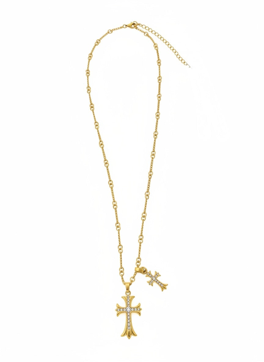 Double Cross Pendant Necklace – Gold-Plated