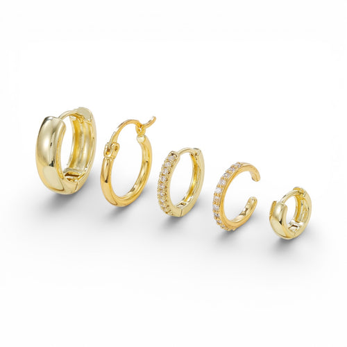 5 Pieces Gold Huggie & Hoop Earring Set – Zircon one of the earrings is a cuff