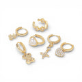 6 Piece Teddy & Charm Gold Earrings with Zircon and 925 Silver Ear Needle