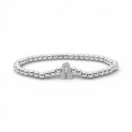 Beaded white Gold Initial Bracelet – Zircon Letter A (Elastic Fit)
