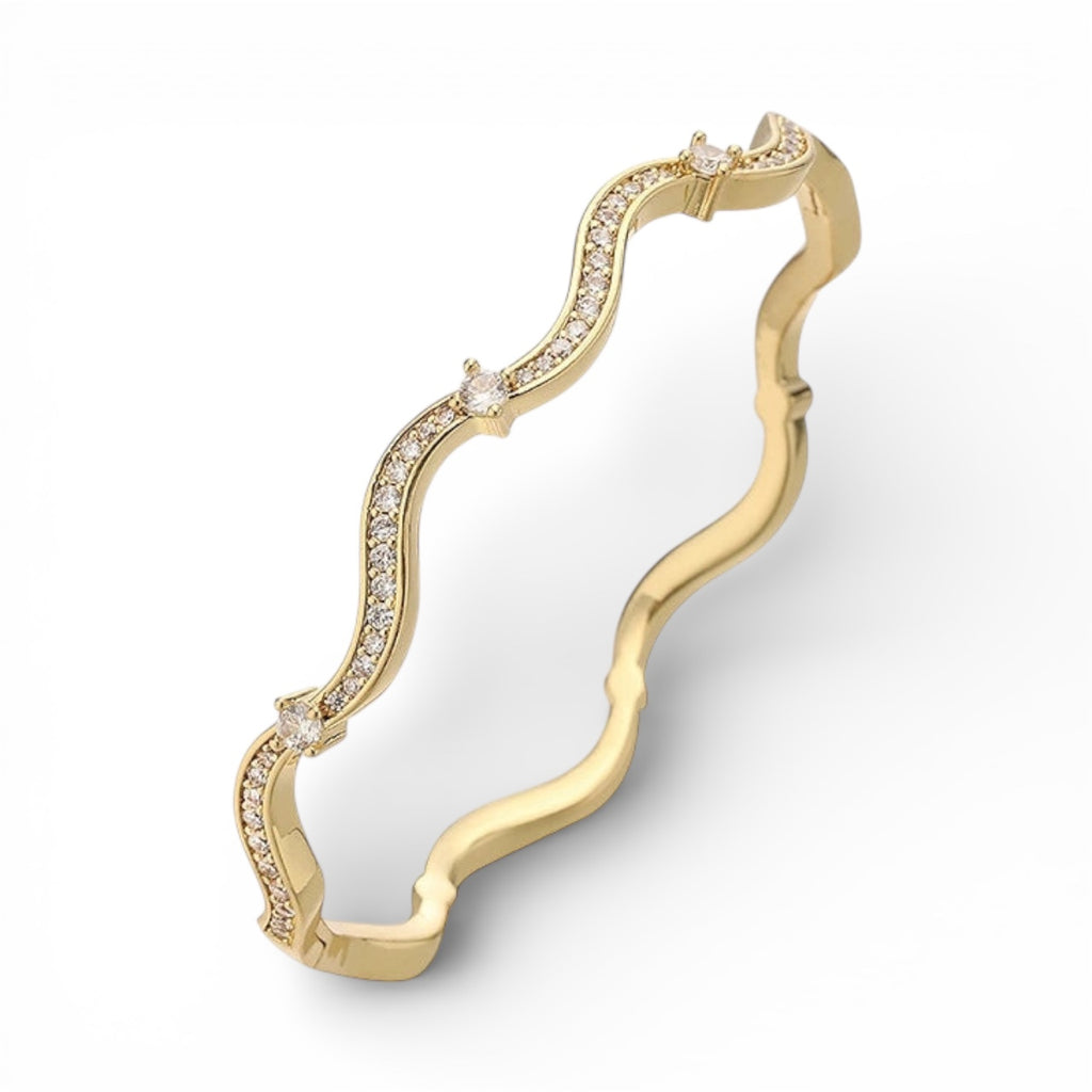 Gold Wave Cuff Bracelet  color White gold with Zirconia Inlay