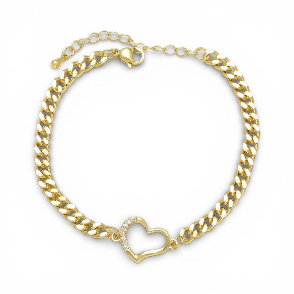 Heart Cuban Chain Gold Bracelet – Gold Plated