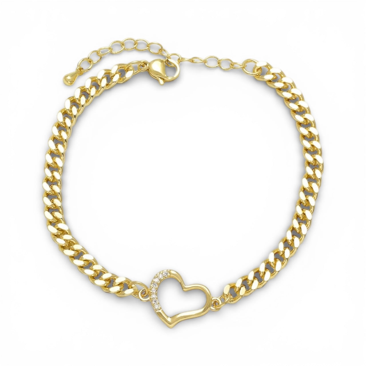 Heart Cuban Chain Gold Bracelet – Gold Plated
