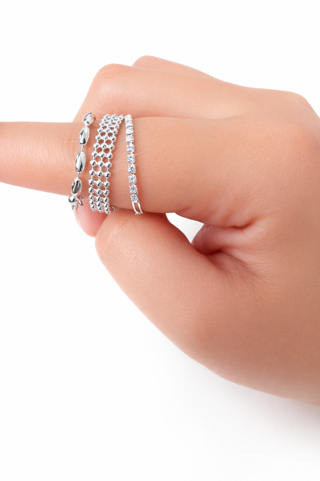 Silver Plated Adjustable Ring Set (3-Piece Stackable Set)