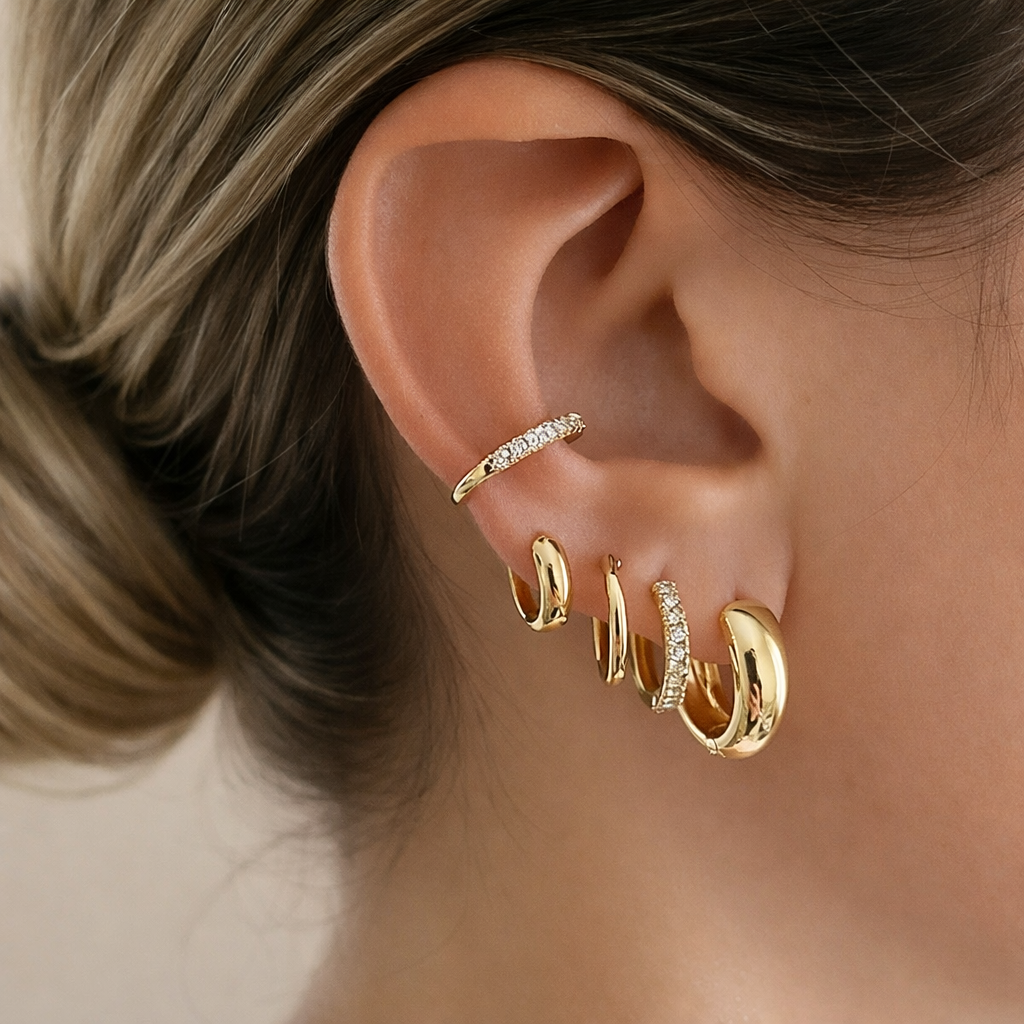 10-Piece Gold Huggie & Hoop Earring Set – Zircon