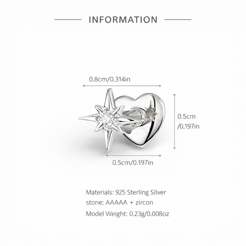 Celestial Star Sterling Silver Flat Back Stud | AAAAA Zircon Body Jewelry