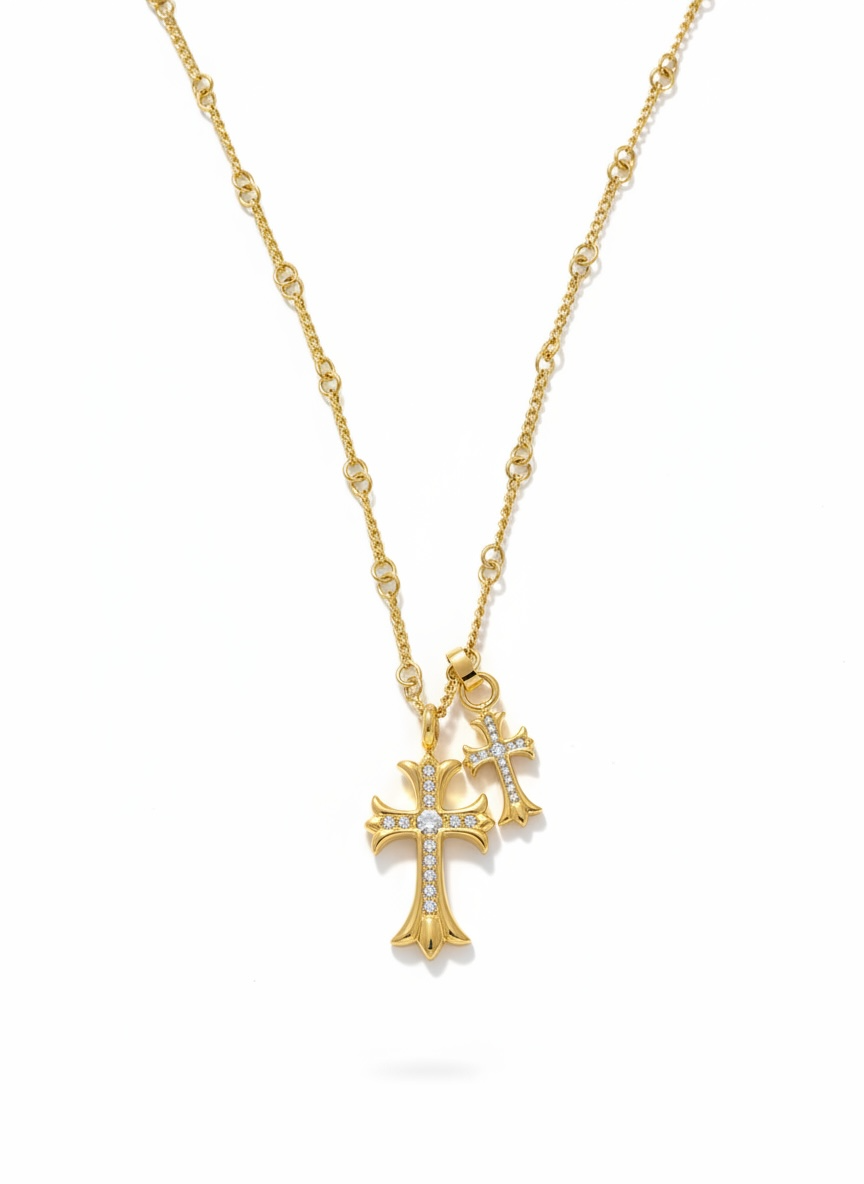 Double Cross Pendant Necklace – Gold-Plated