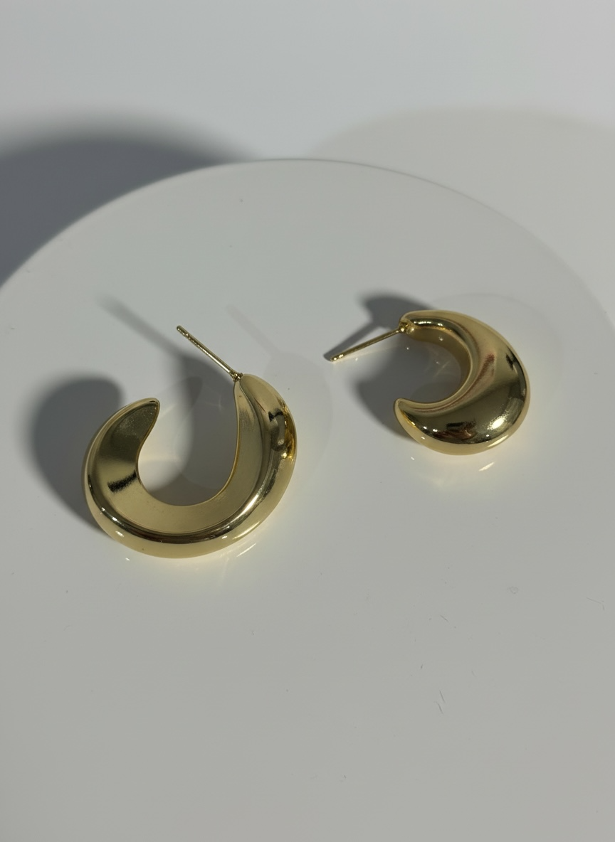 Bold Statement Gold Earrings- C Shaped