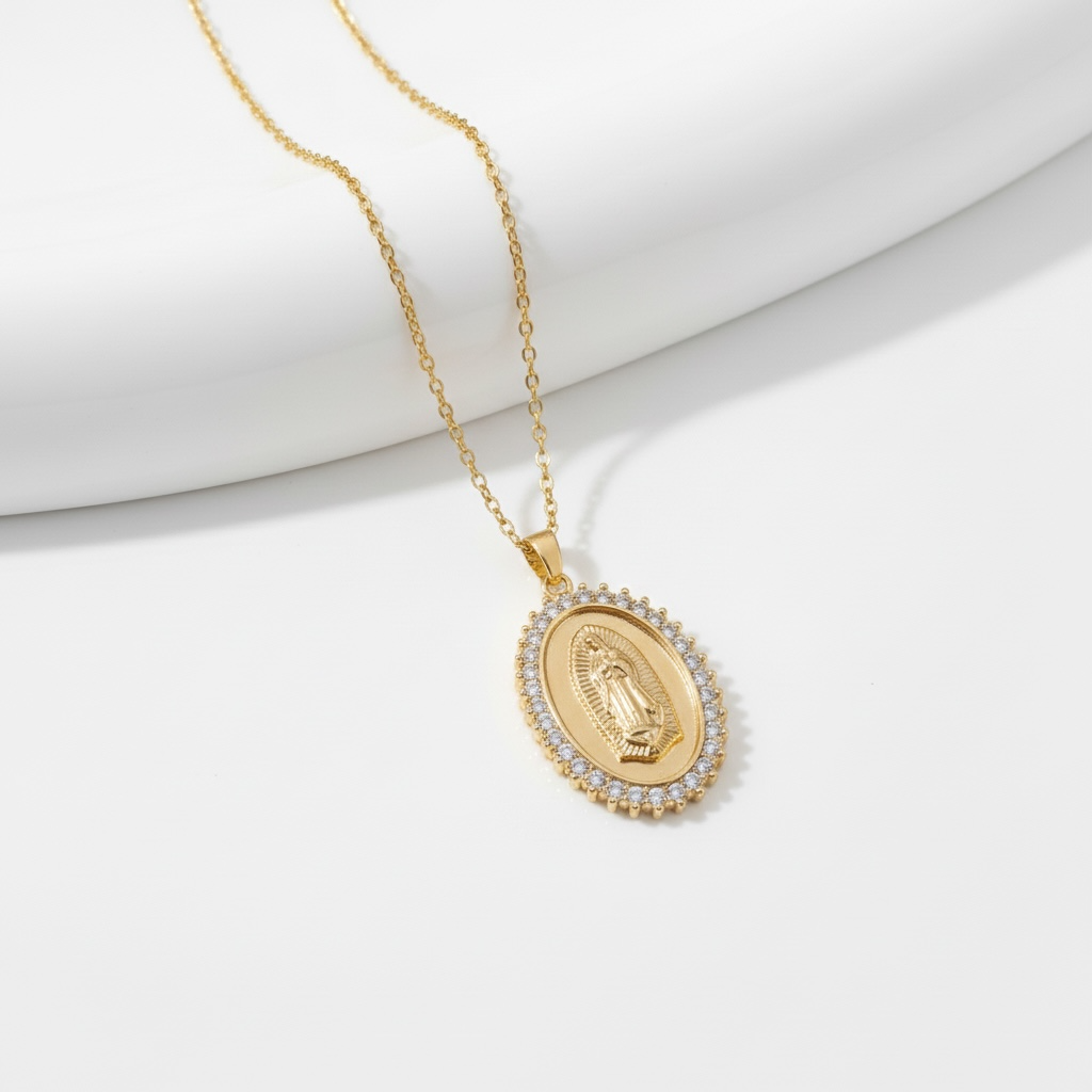 Virgen Mary Medallion  Necklace