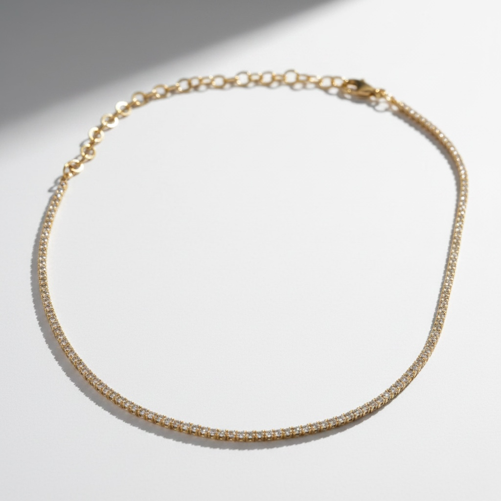 Pure Gold Filled Choker Tennis 1.2mm layering Necklace