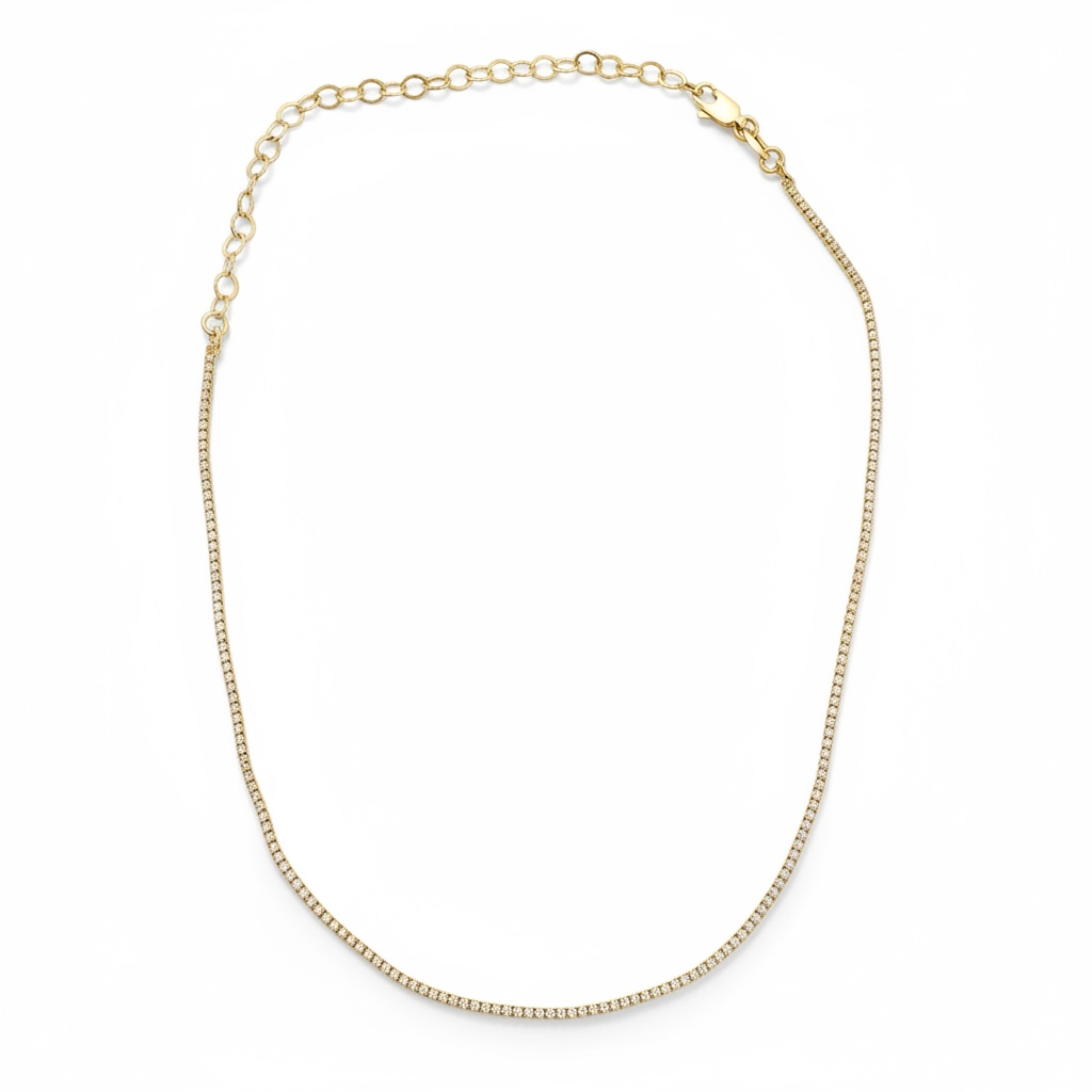 Pure Gold Filled Choker Tennis 1.2mm layering Necklace