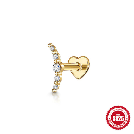 Dainty Earring for Ear Piercing, Flat Back, Pure Sterling Silver Gol Plated