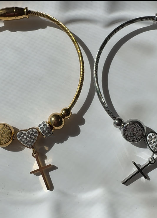 Religous Charm bangle, Virgin Mary Cross