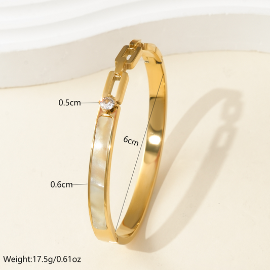 Modern Bangle Hollow 14k Gold Zircon