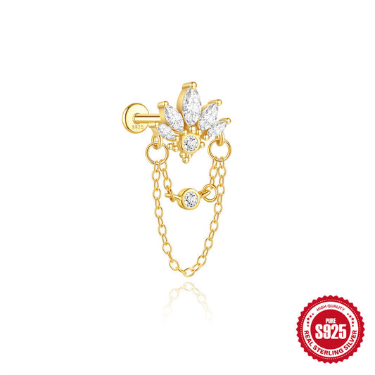 Gold Cartilage Earring with Chain – High Quality S925 Sterling Silver with Zircon Stones
