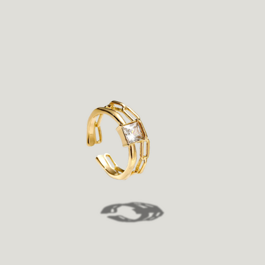 14K Gold-Plated Zircon Ring - PVD Coated Stainless Steel