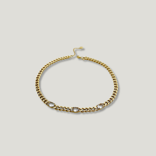 14K Gold PVD Curb Chain Necklace with Zircon Accents