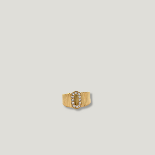 14K Gold-Plated Stainless Steel Ring with Zircon - Ion Plated