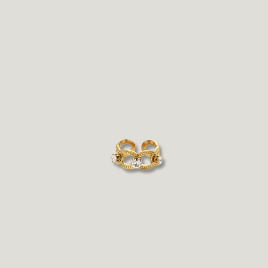 14K Gold-Plated Zircon Ring - IP Stainless Steel with Classic Link Design