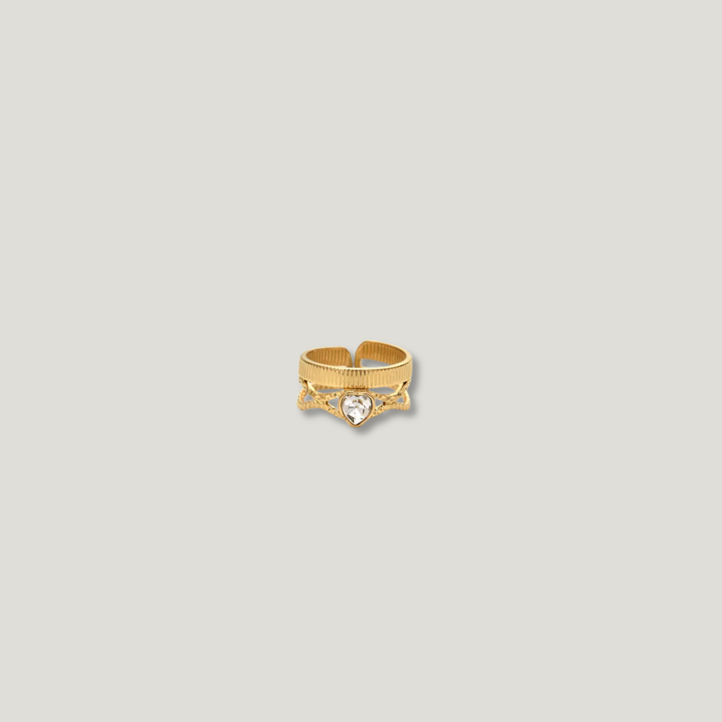 Heart-Shaped Zircon Ring - 14K Gold-Plated