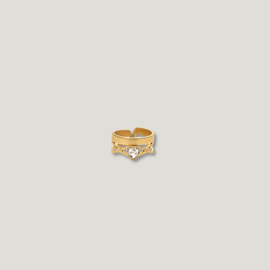 Heart-Shaped Zircon Ring - 14K Gold-Plated