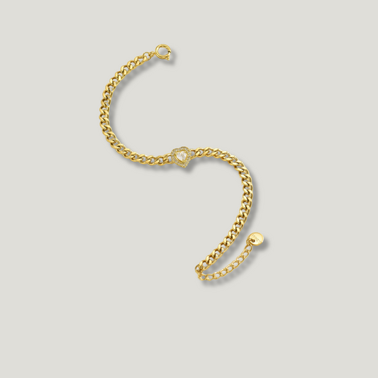 Chic 14k Gold PVD Coated Cuban Link Chain Bracelet with Heart-Shaped Design